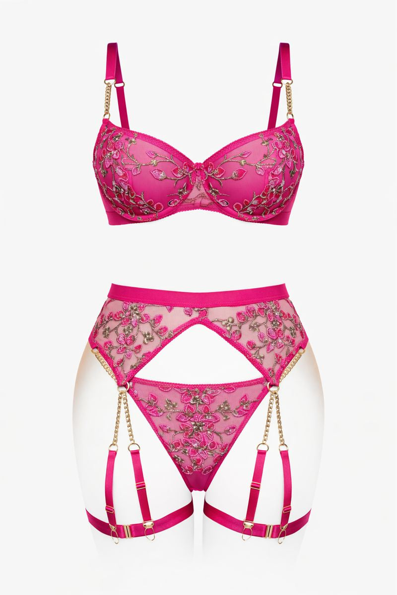 HoneyDoll Premium Lace Bra & Panty Set with Garter