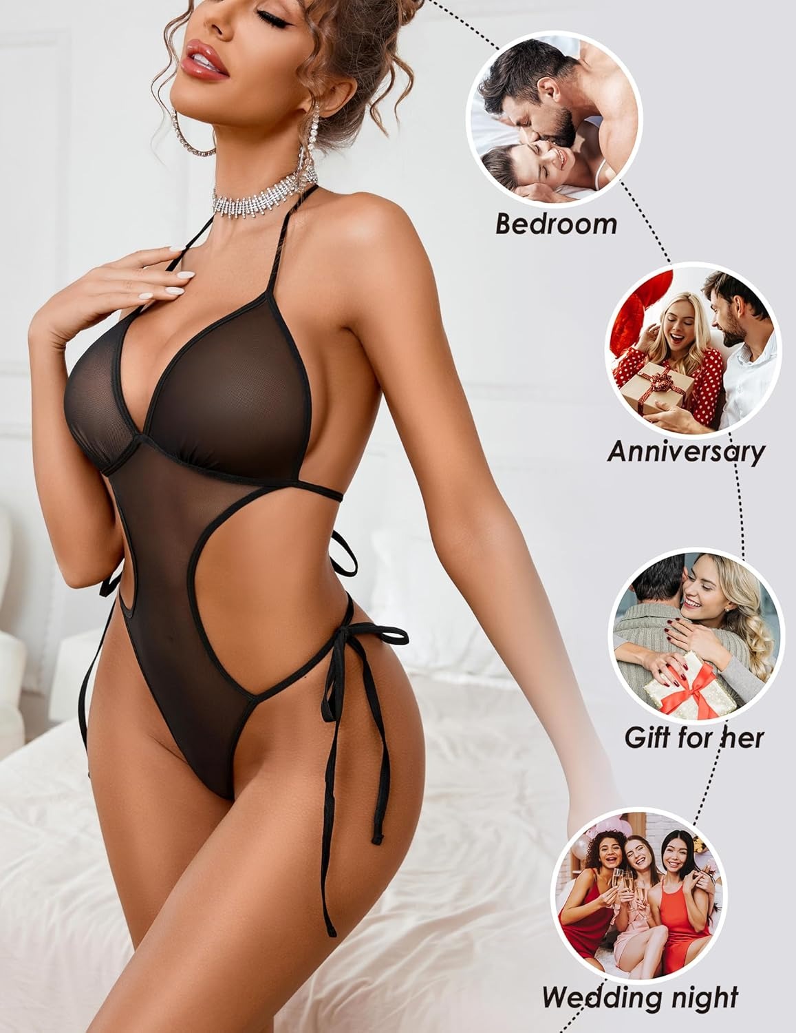Honeydoll Allure Sheer Mesh Teddy | High-Cut Halter Bodysuit