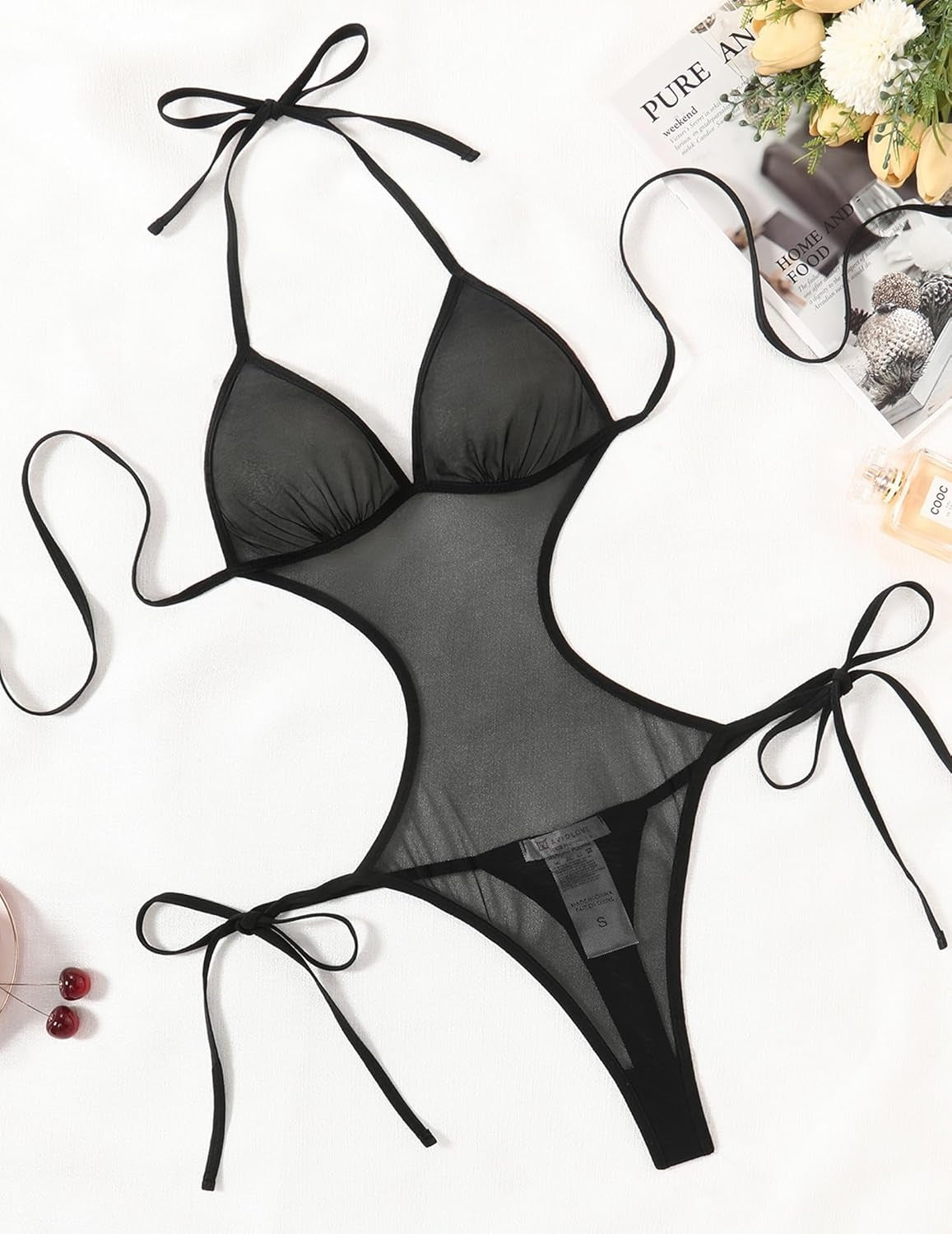 Honeydoll Allure Sheer Mesh Teddy | High-Cut Halter Bodysuit