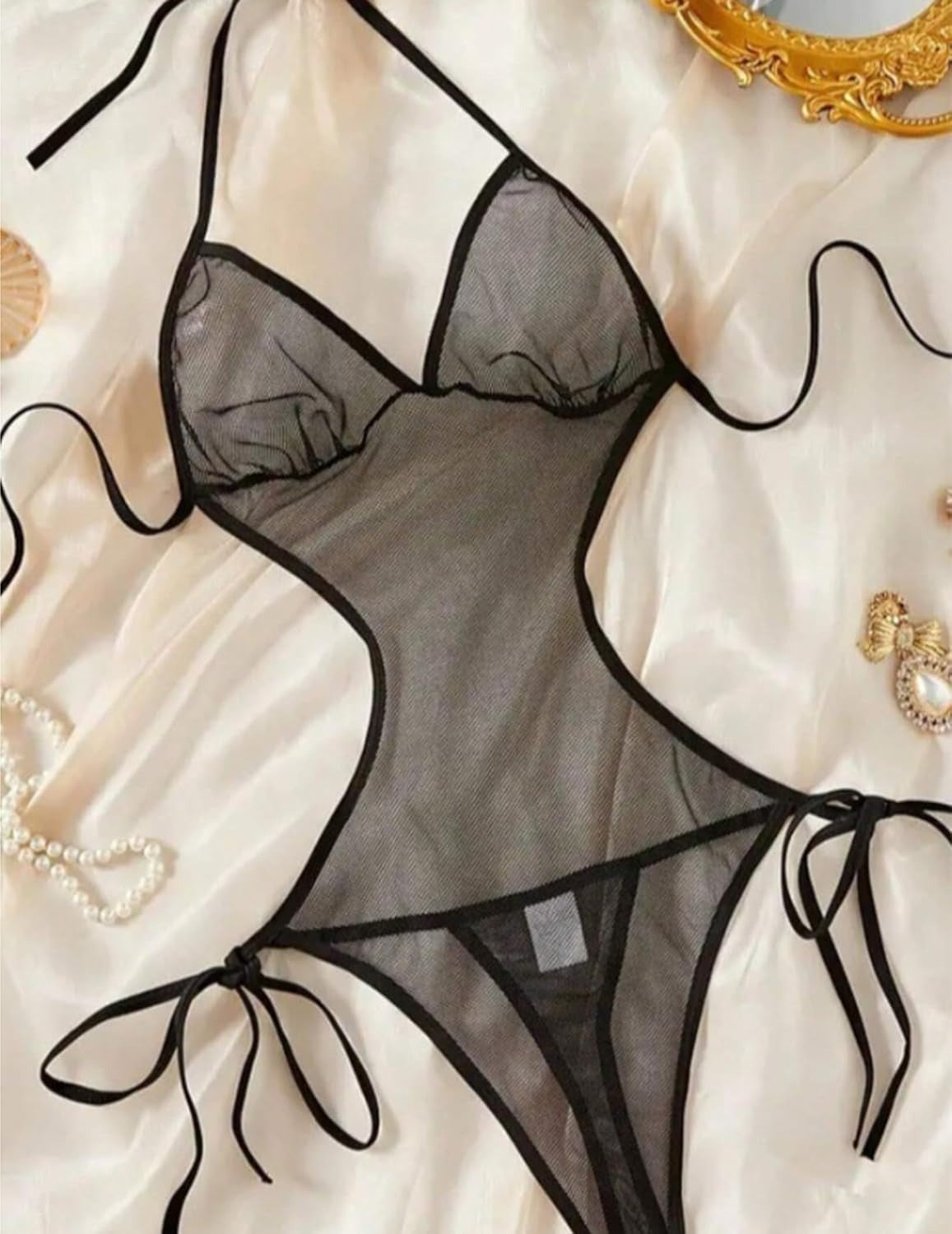 Honeydoll Allure Sheer Mesh Teddy | High-Cut Halter Bodysuit