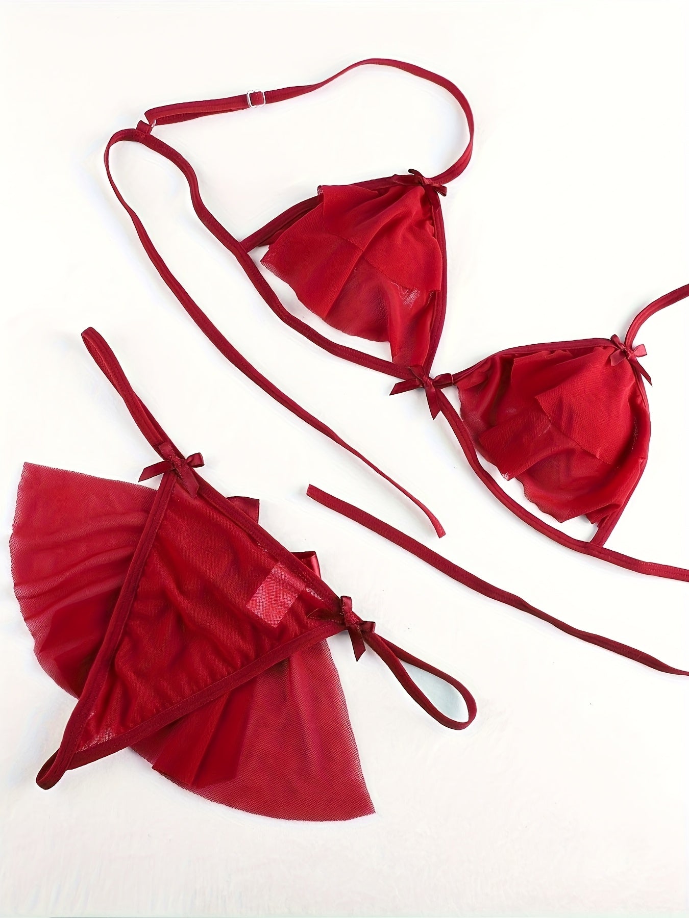 Honeydoll Scarlet Romance Ruffled Lingerie Set | Open-Back Bow Detail