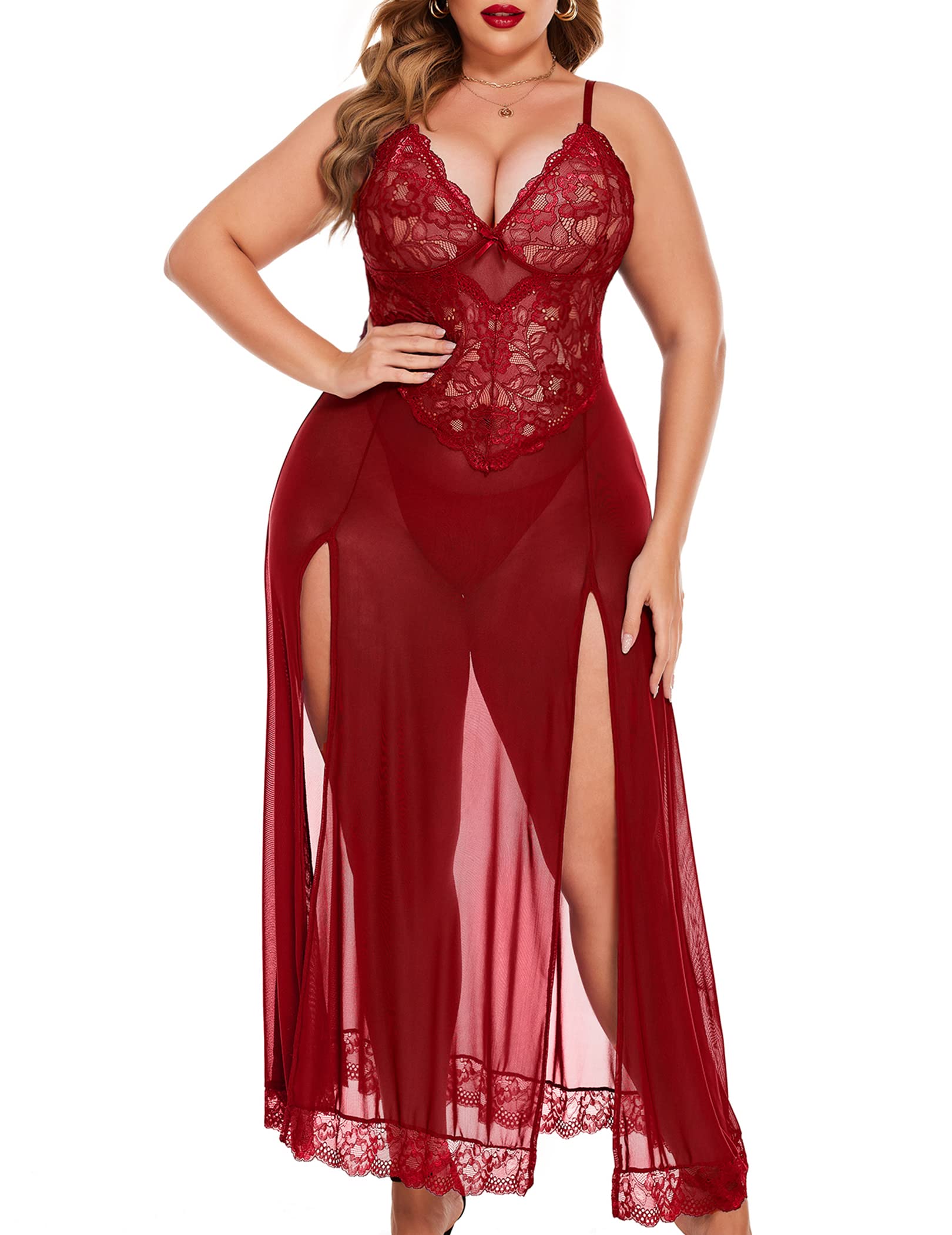 The ‘Scarlet’ Red Lace Bodice Floor-Length Lingerie Gown