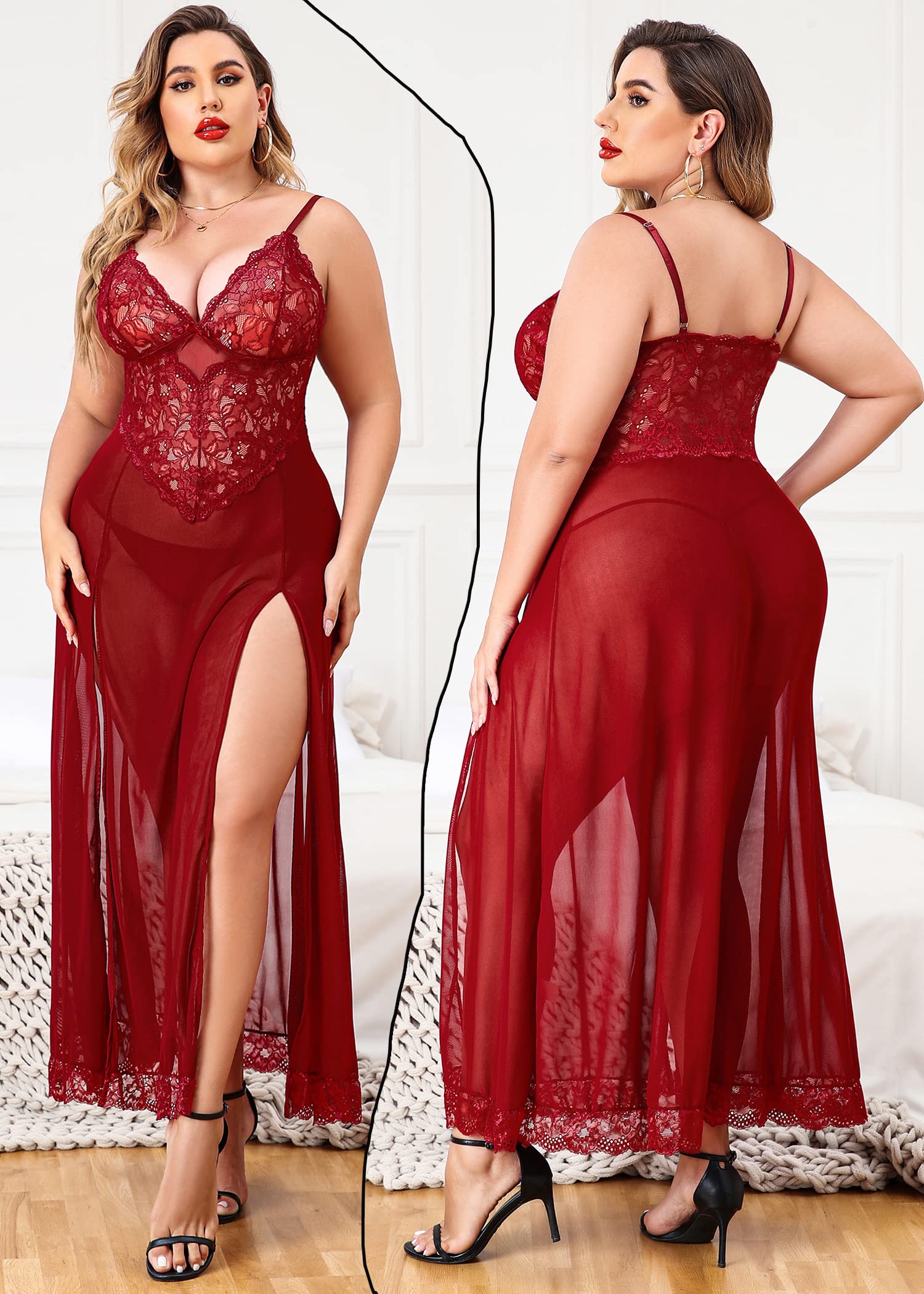 The ‘Scarlet’ Red Lace Bodice Floor-Length Lingerie Gown