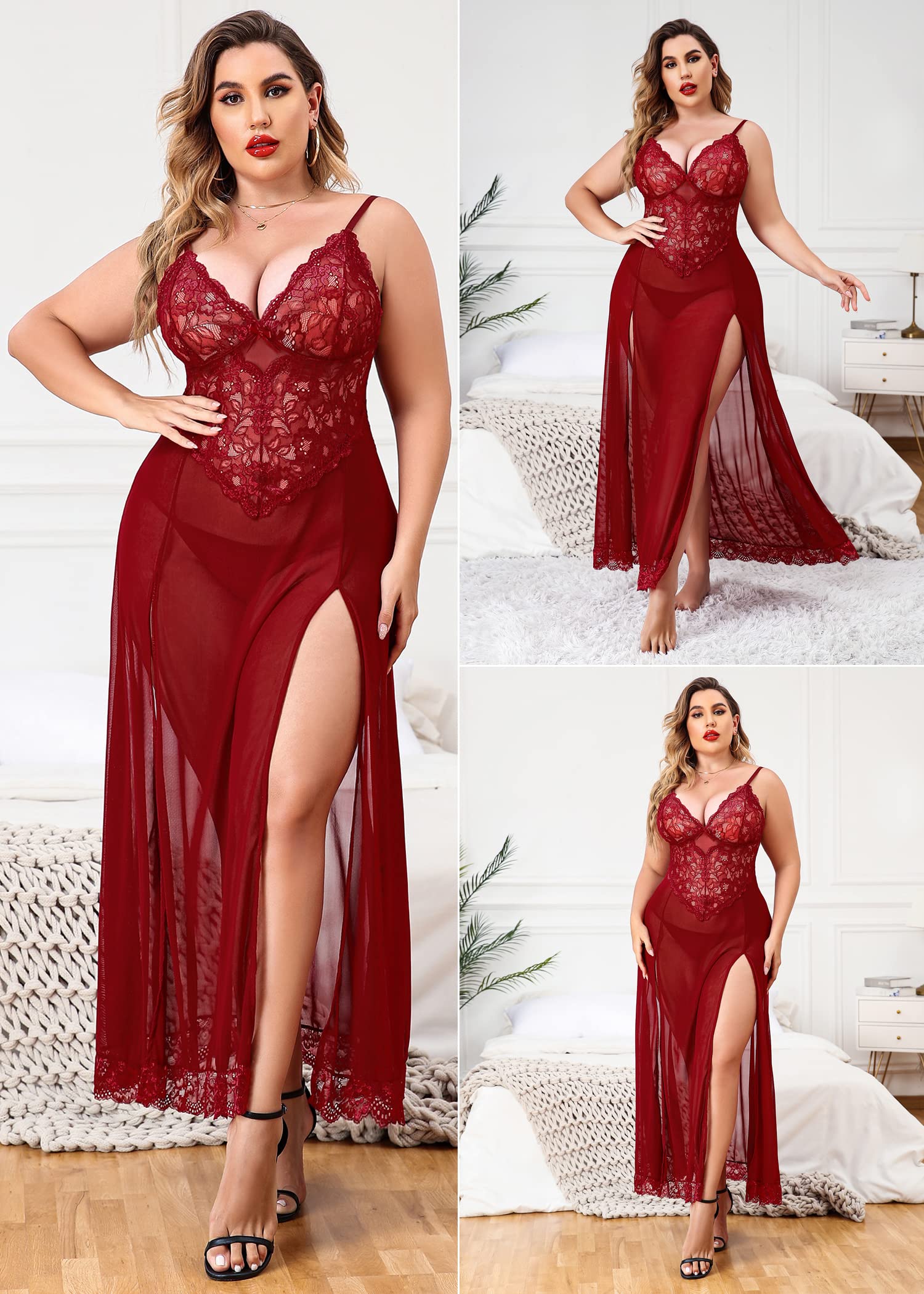 The ‘Scarlet’ Red Lace Bodice Floor-Length Lingerie Gown