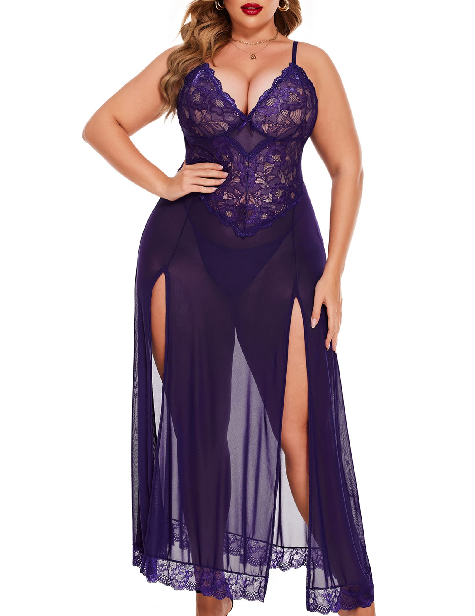 The ‘Scarlet’ NAVY Lace Bodice Floor-Length Lingerie Gown