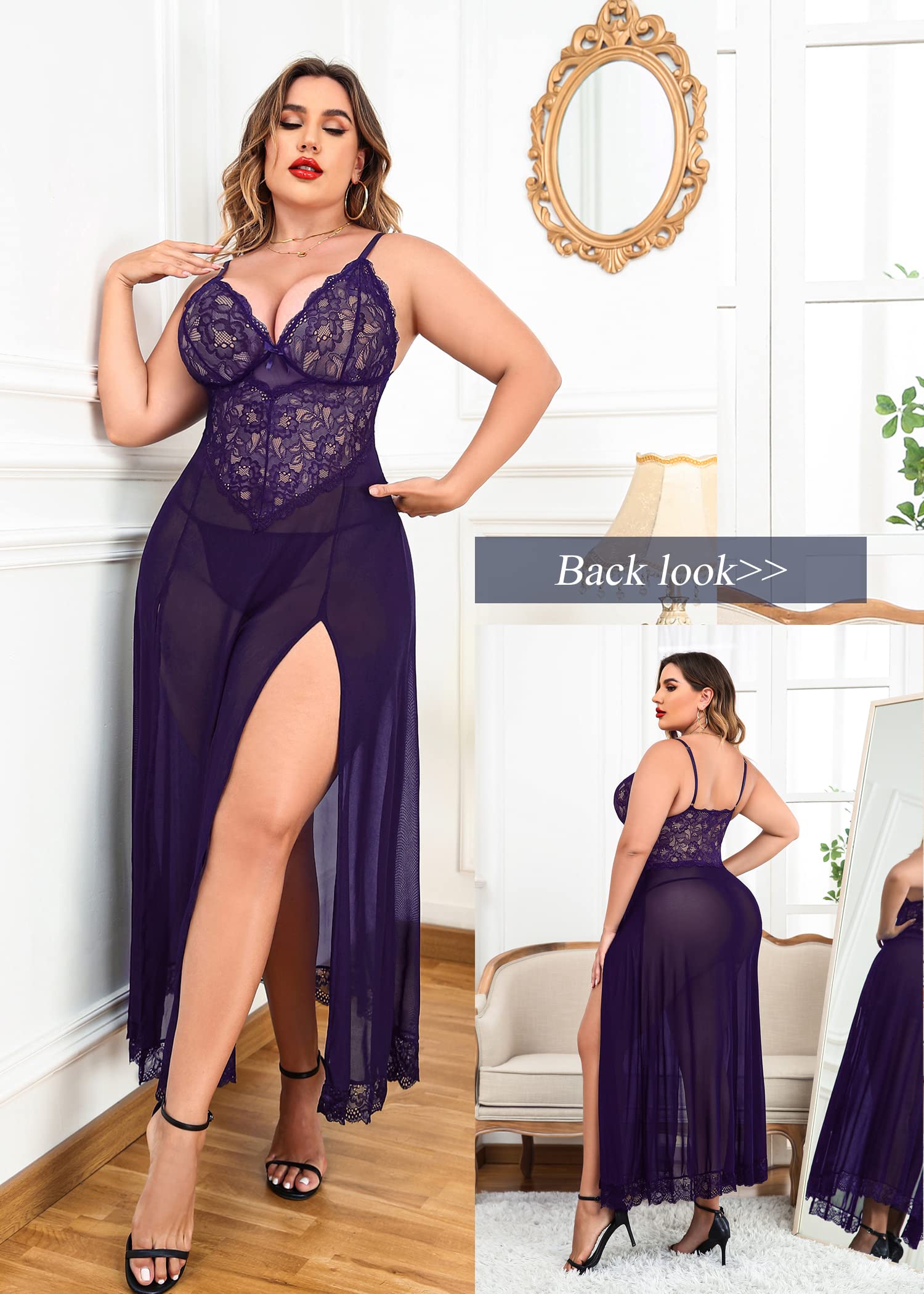 The ‘Scarlet’ NAVY Lace Bodice Floor-Length Lingerie Gown
