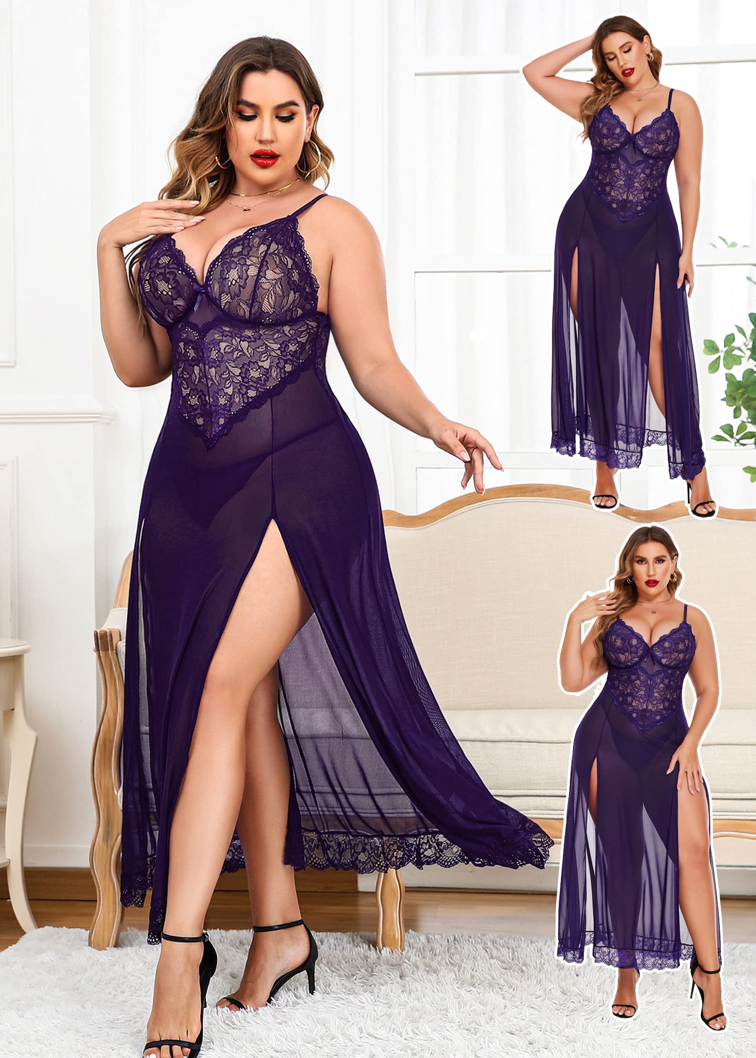 The ‘Scarlet’ NAVY Lace Bodice Floor-Length Lingerie Gown