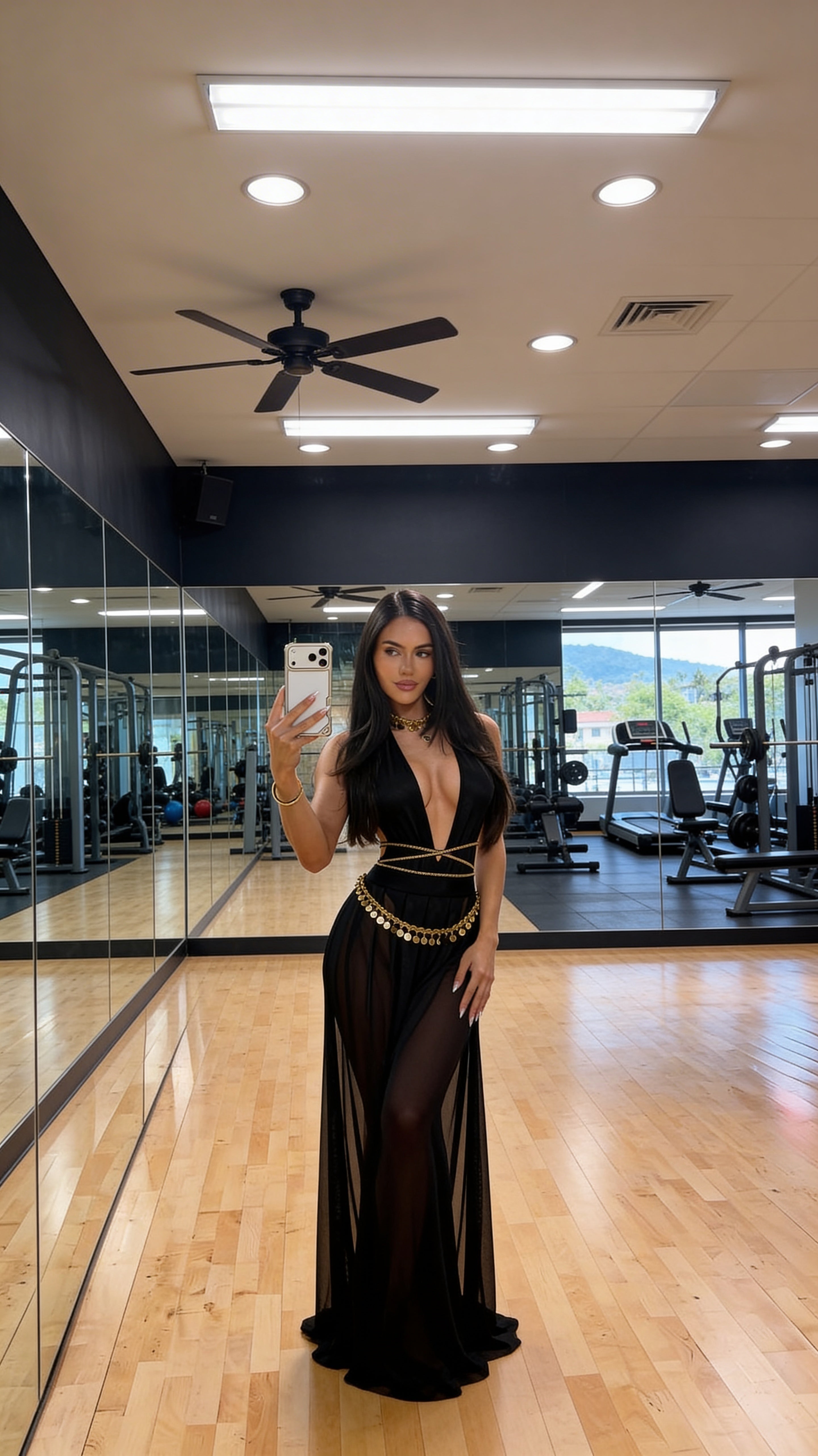 Honeydoll Black Deep V-Neck Halter Dress with Gold Chain Belt – Luxury Party & Beach Wear