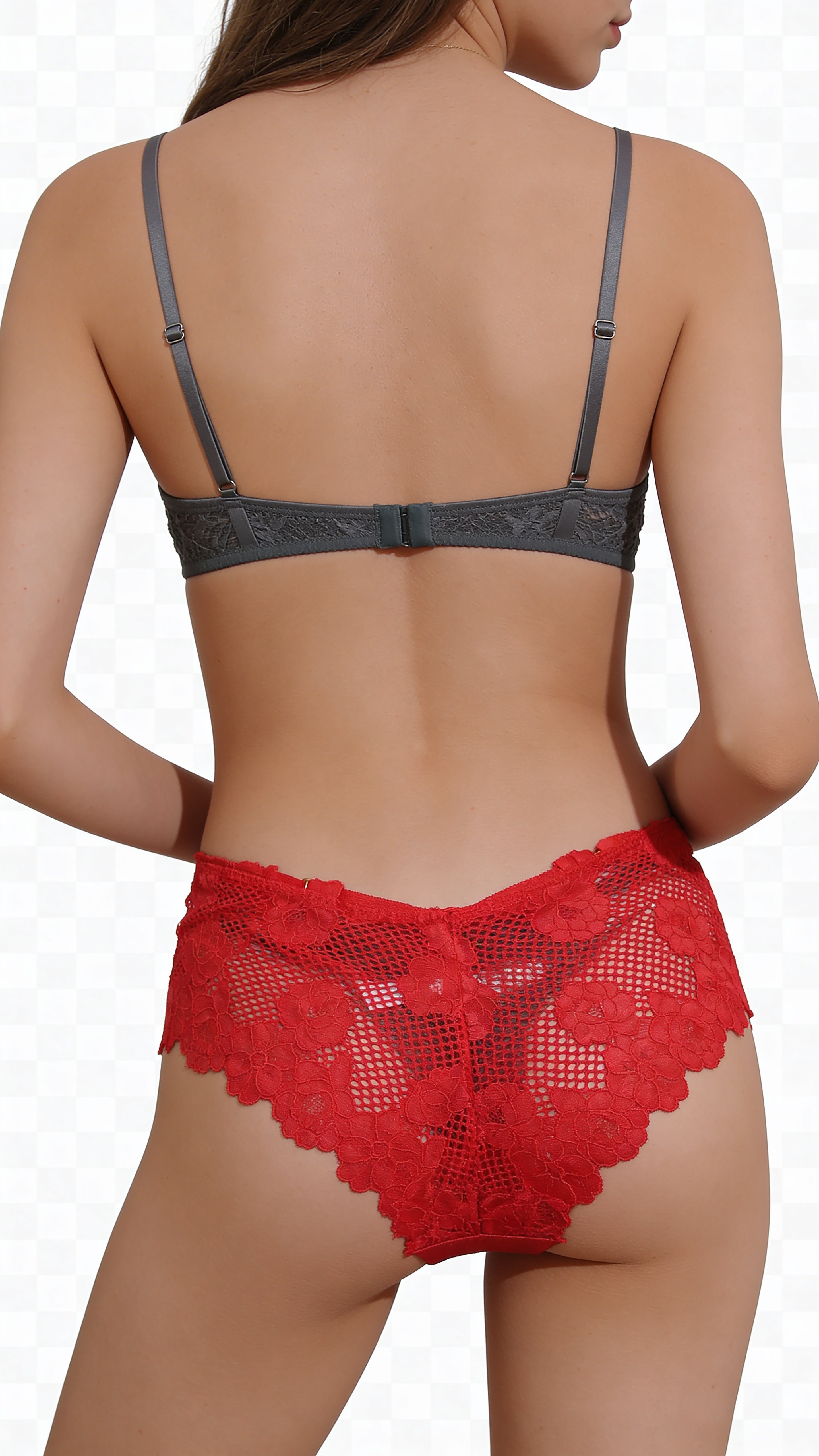 Red Lace Bikini Panty for Women – Stylish Sheer Lace Brief with Metal Ring Detail | Premium Comfortable Lingerie