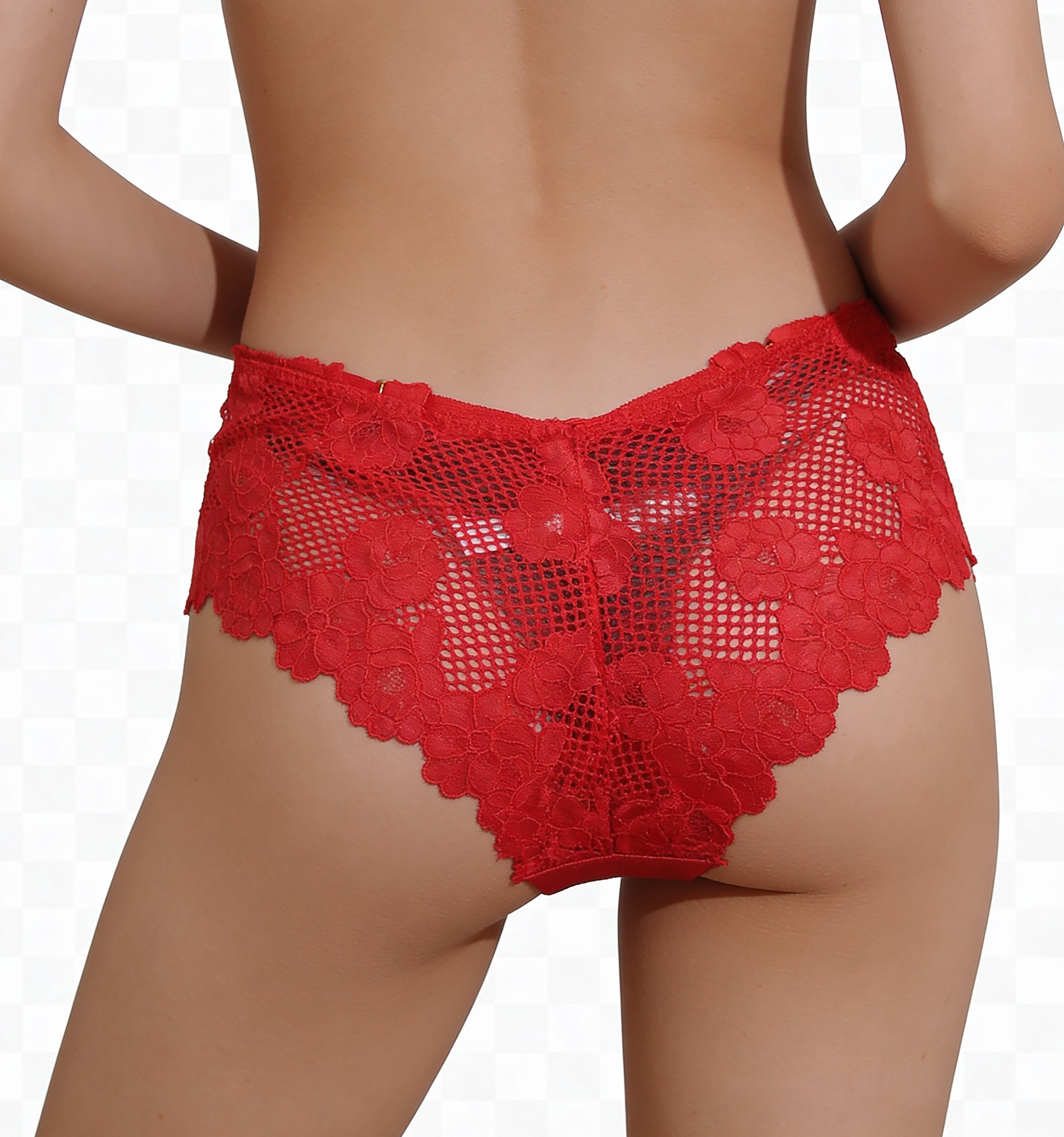 Red Lace Bikini Panty for Women – Stylish Sheer Lace Brief with Metal Ring Detail | Premium Comfortable Lingerie