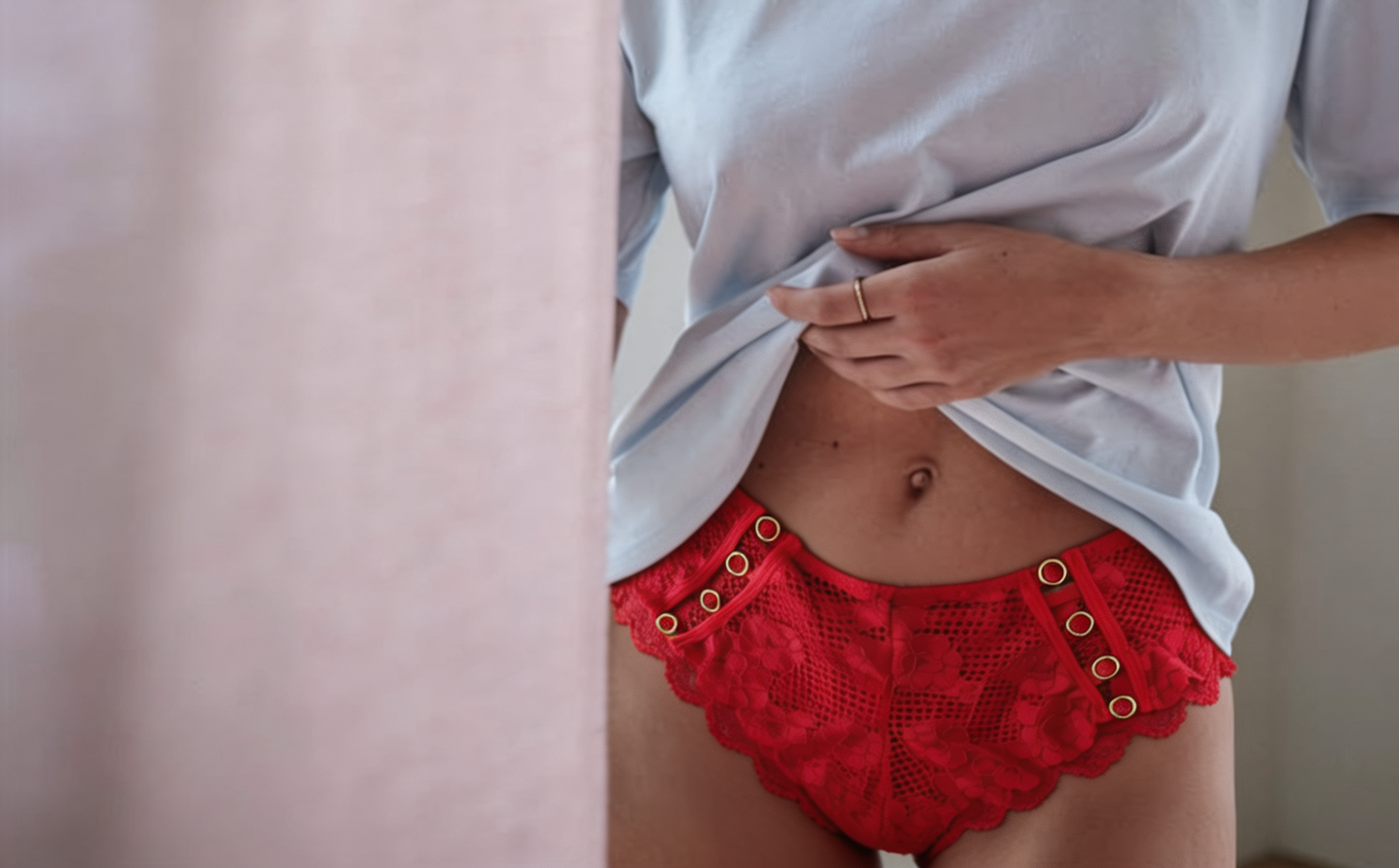 Red Lace Bikini Panty for Women – Stylish Sheer Lace Brief with Metal Ring Detail | Premium Comfortable Lingerie