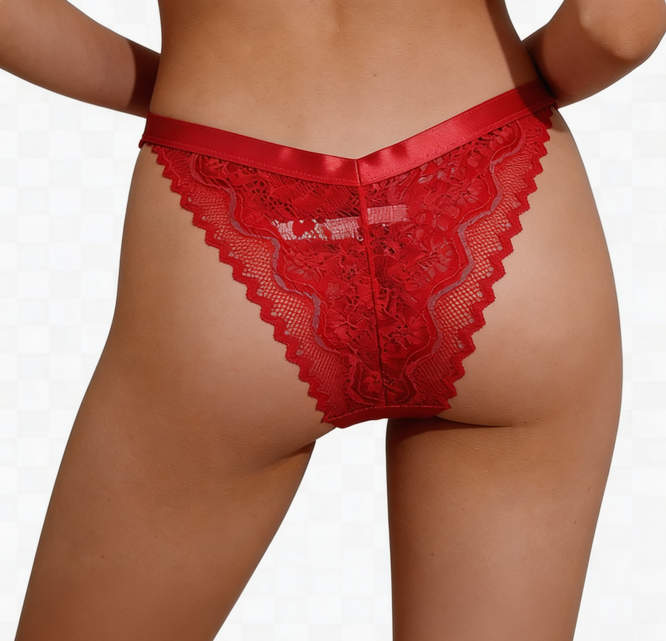 Red Satin Lace Panty for Women – Elegant Sheer Side Mesh Bikini Brief with Ring Detail | Soft Lingerie