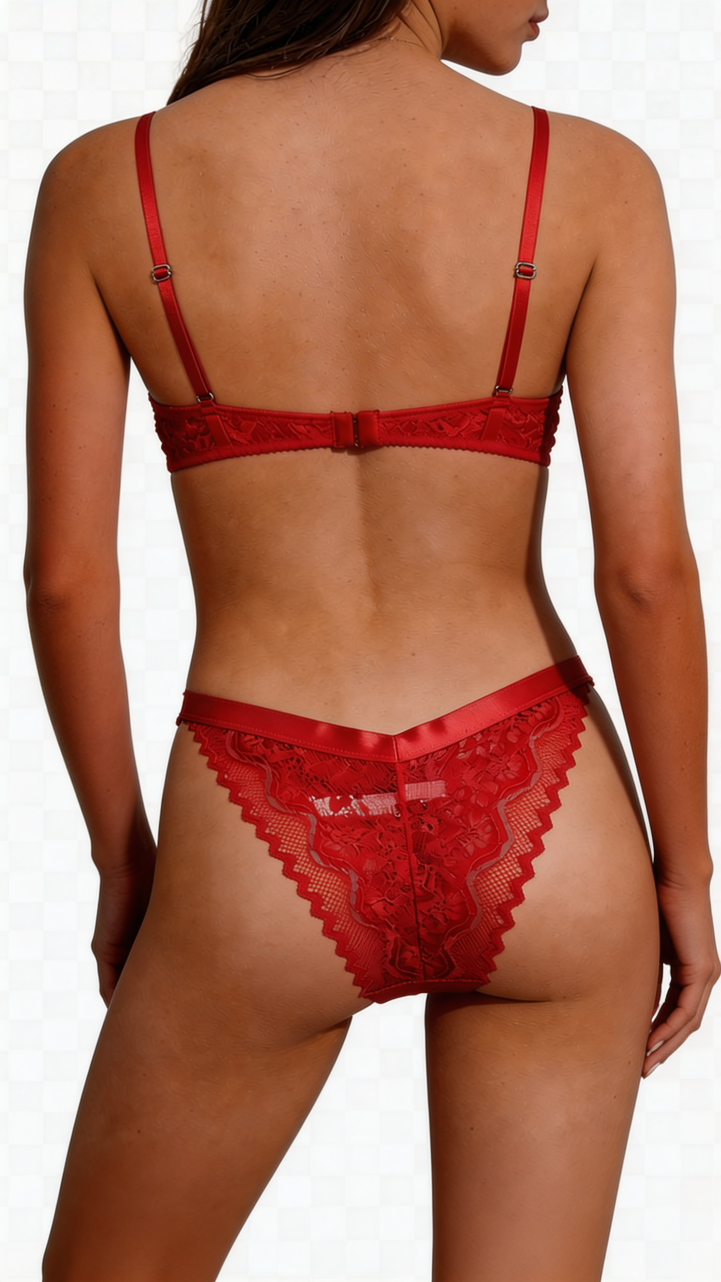 Red Satin Lace Panty for Women – Elegant Sheer Side Mesh Bikini Brief with Ring Detail | Soft Lingerie