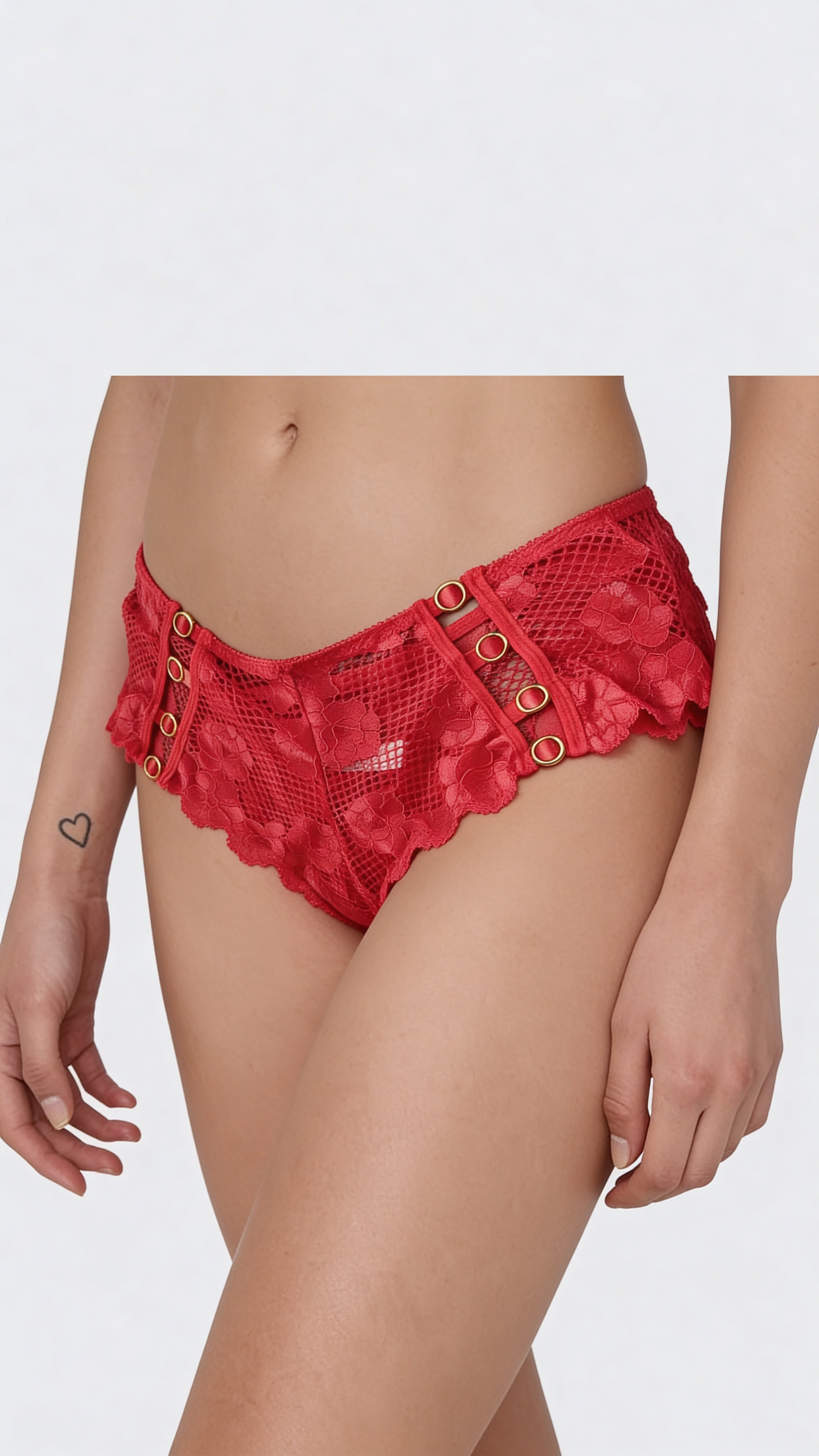 Red Lace Bikini Panty for Women – Stylish Sheer Lace Brief with Metal Ring Detail | Premium Comfortable Lingerie