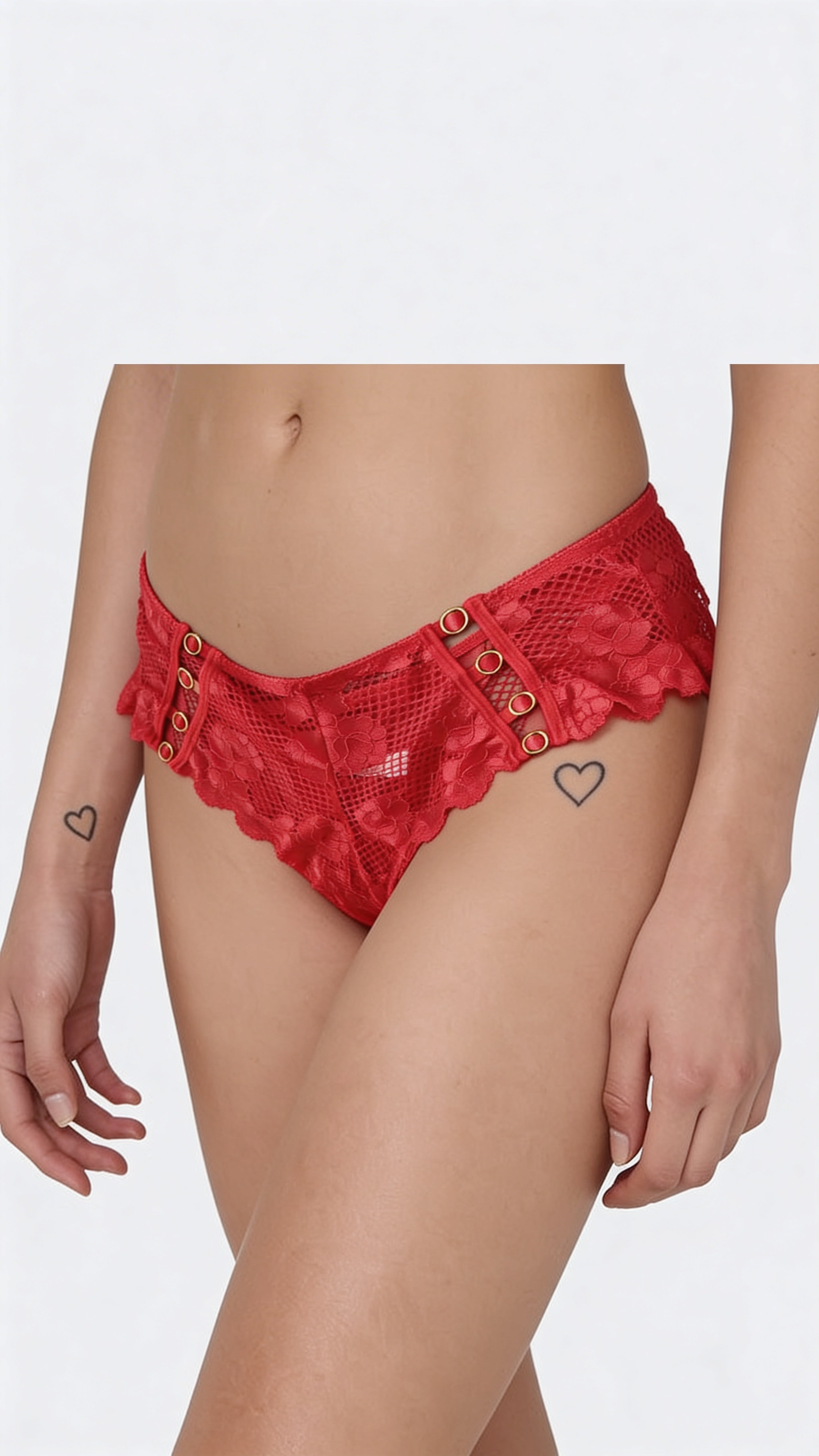 Red Lace Bikini Panty for Women – Stylish Sheer Lace Brief with Metal Ring Detail | Premium Comfortable Lingerie