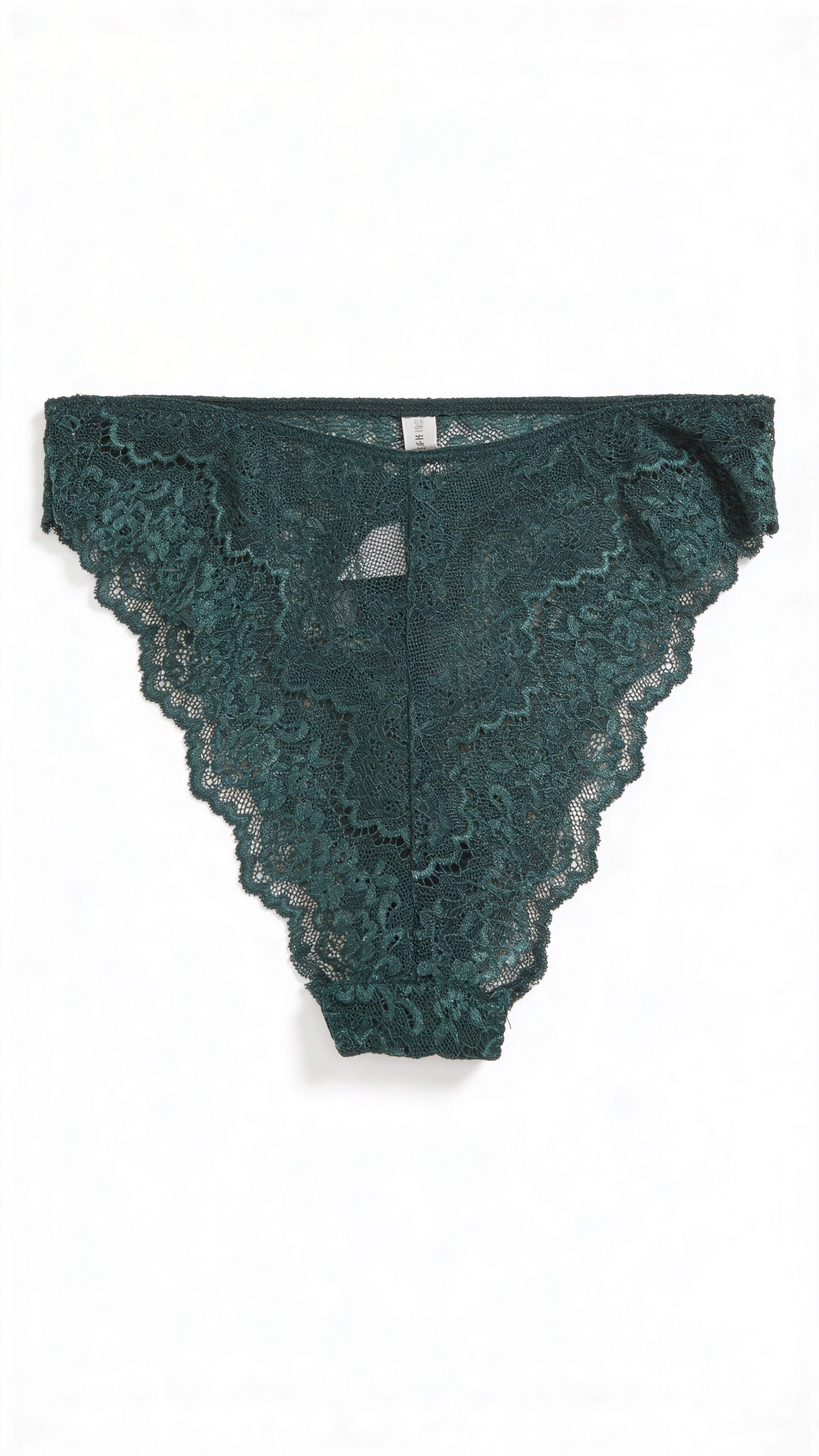 Dark Green Lace Bikini Panty for Women – Elegant Sheer Lace Brief with Pearl Detailing | Soft Comfortable Lingerie