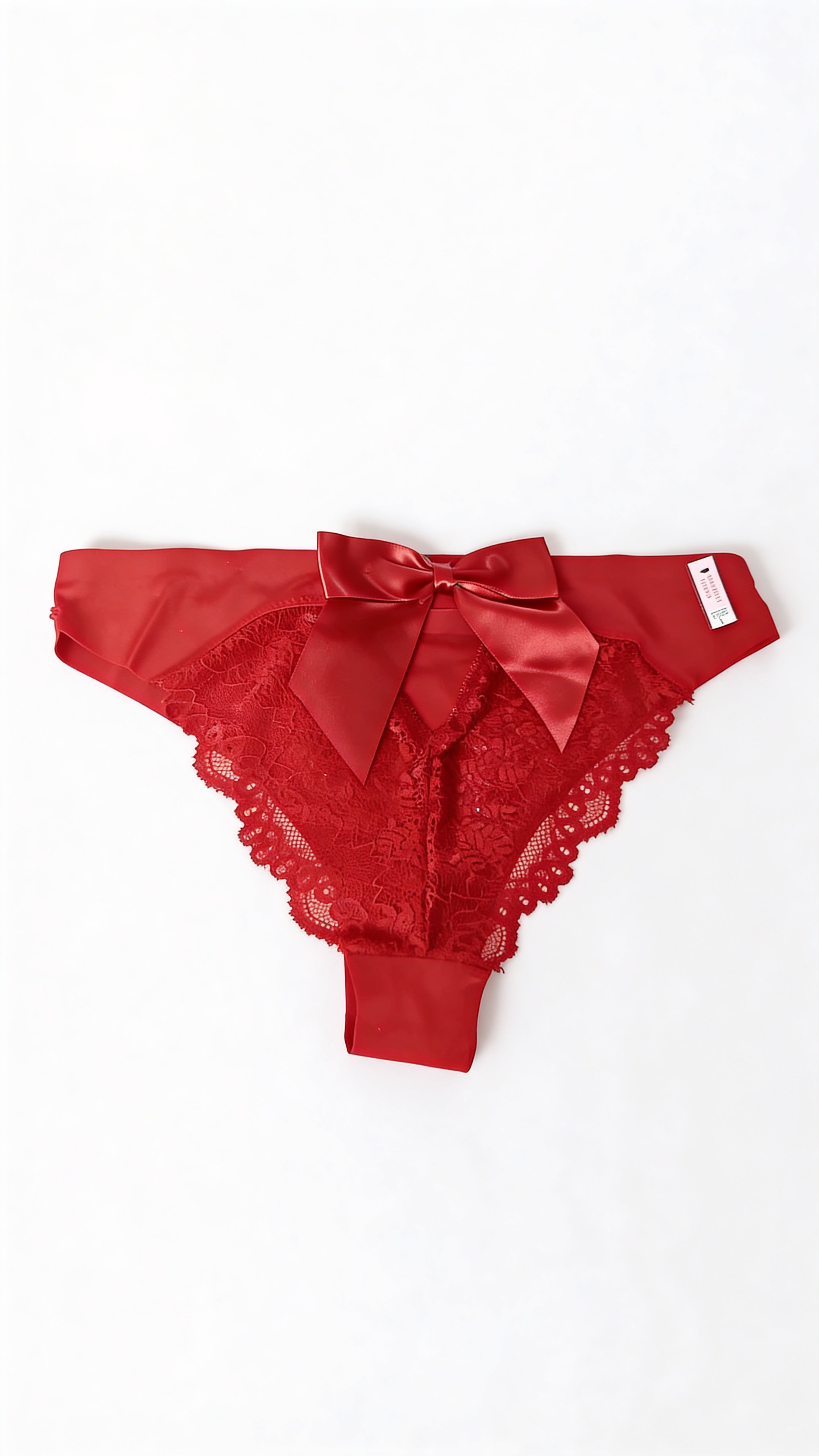 Red Satin Lace Bikini Panty for Women – Elegant Wide Waistband Brief with Bow | Premium Soft Lingerie