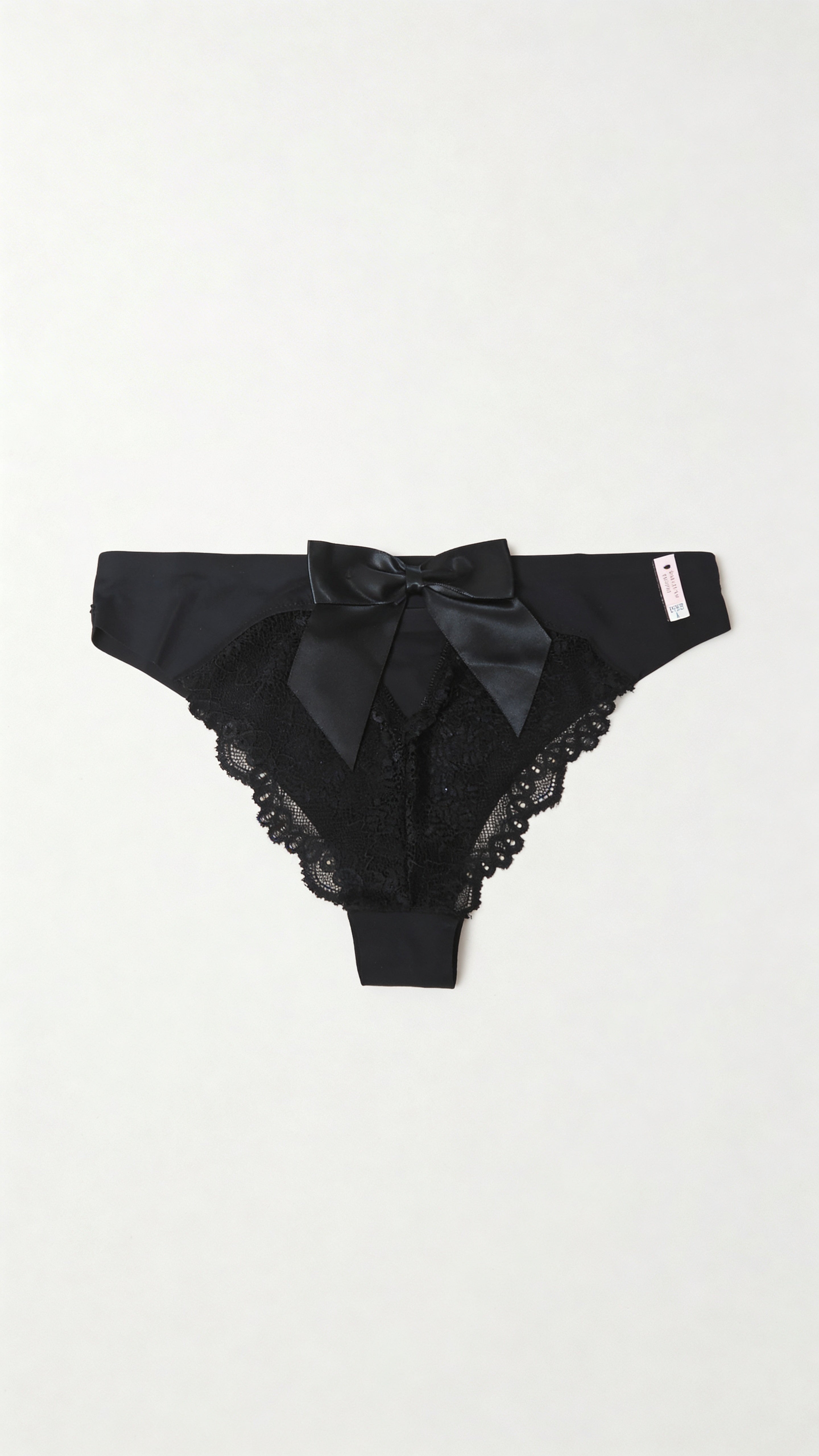 Black Lace Bikini Panty for Women – Elegant Satin Waistband Brief with Bow Detail | Soft Comfortable Lingerie