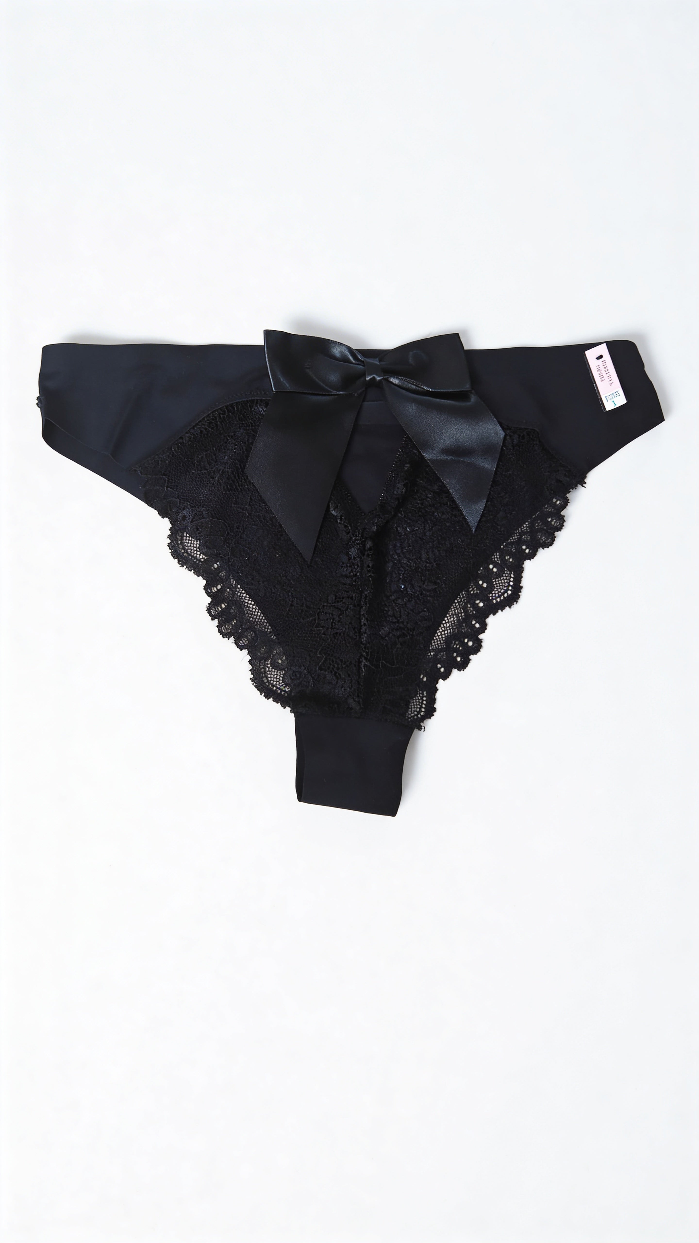 Black Lace Bikini Panty for Women – Elegant Satin Waistband Brief with Bow Detail | Soft Comfortable Lingerie