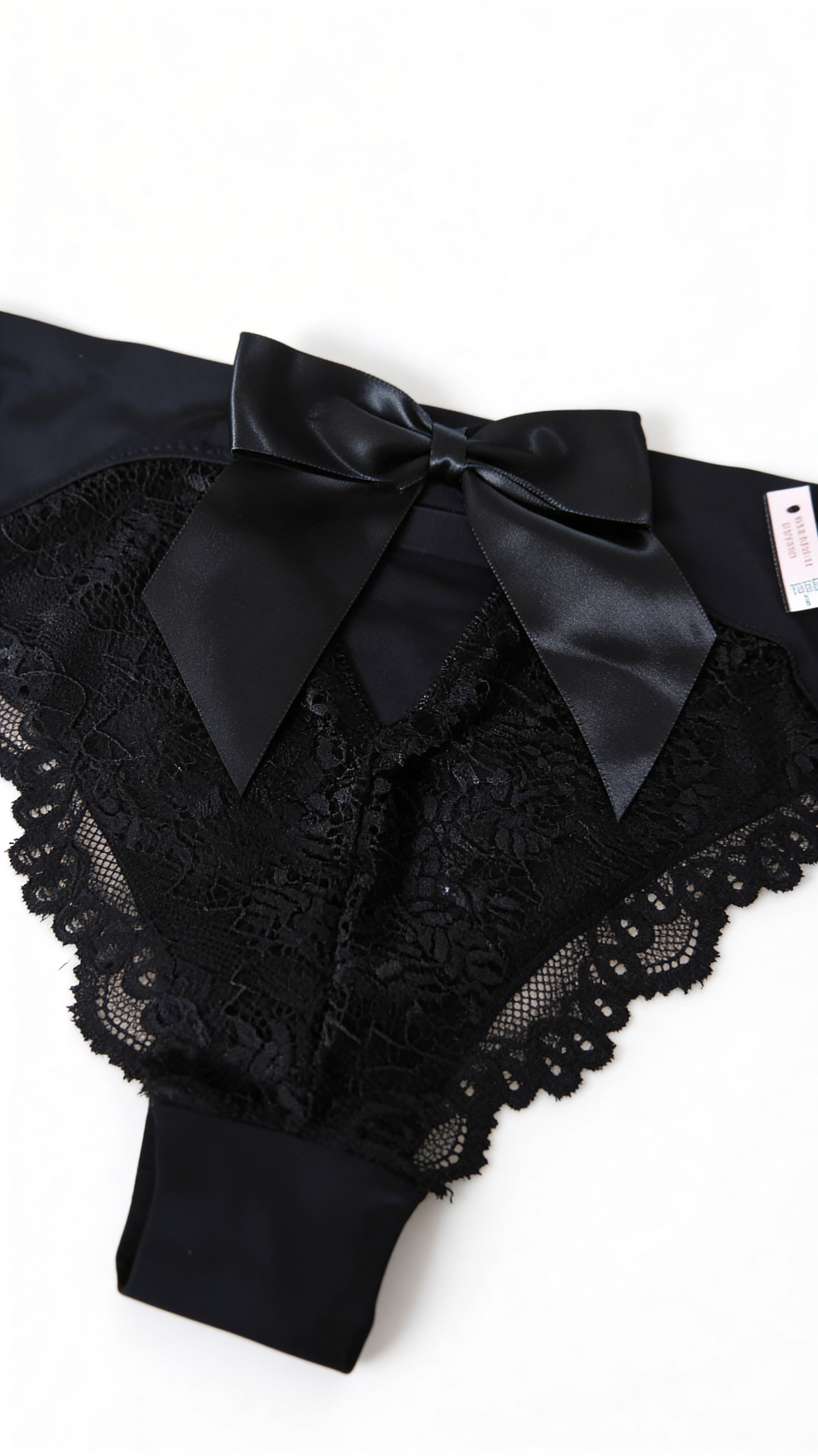 Black Lace Bikini Panty for Women – Elegant Satin Waistband Brief with Bow Detail | Soft Comfortable Lingerie