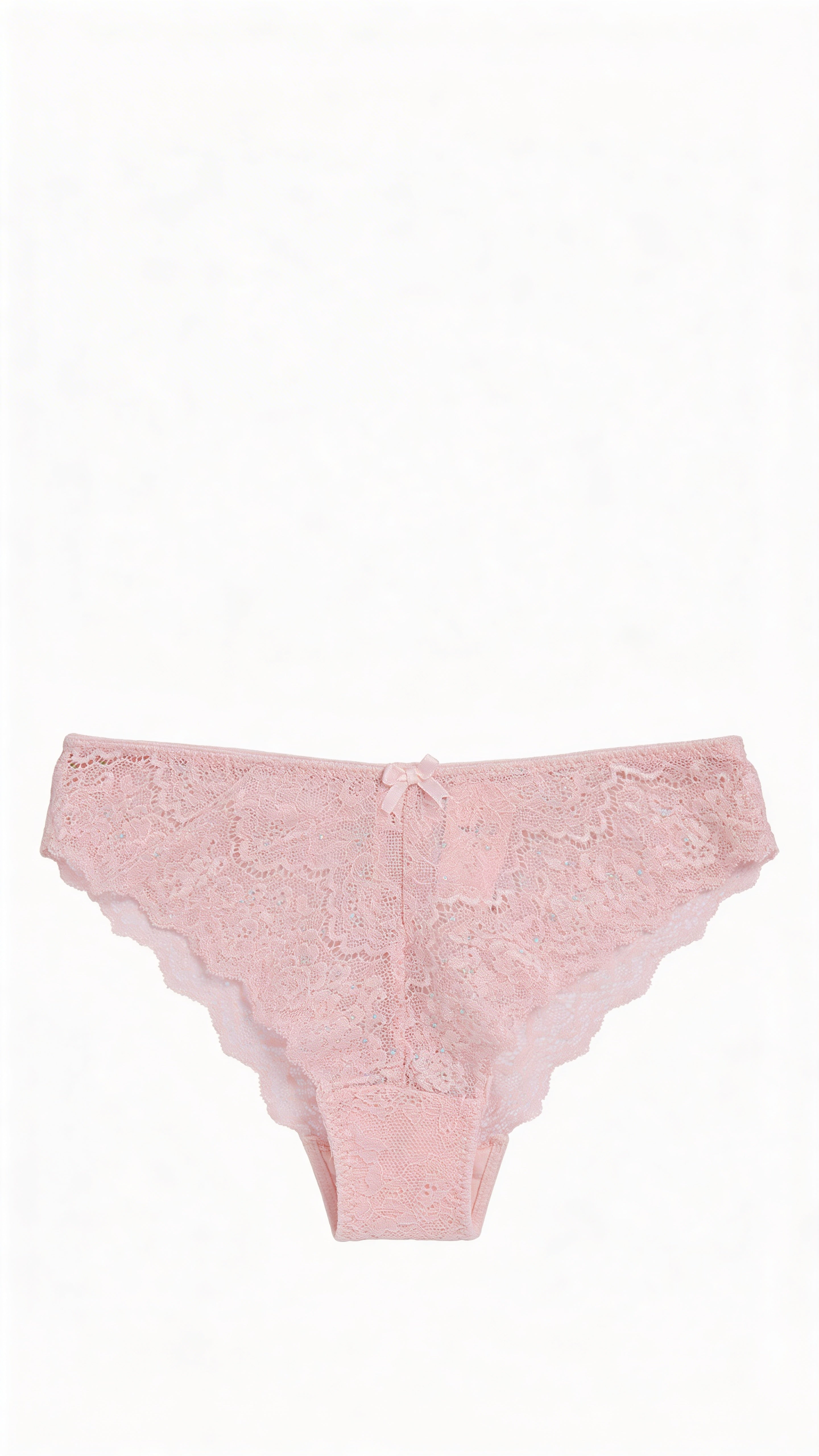 Soft Pink Lace Bikini Panty for Women – Elegant Sheer Lace Brief with Bow & Crystal Detailing | Comfortable Lingerie