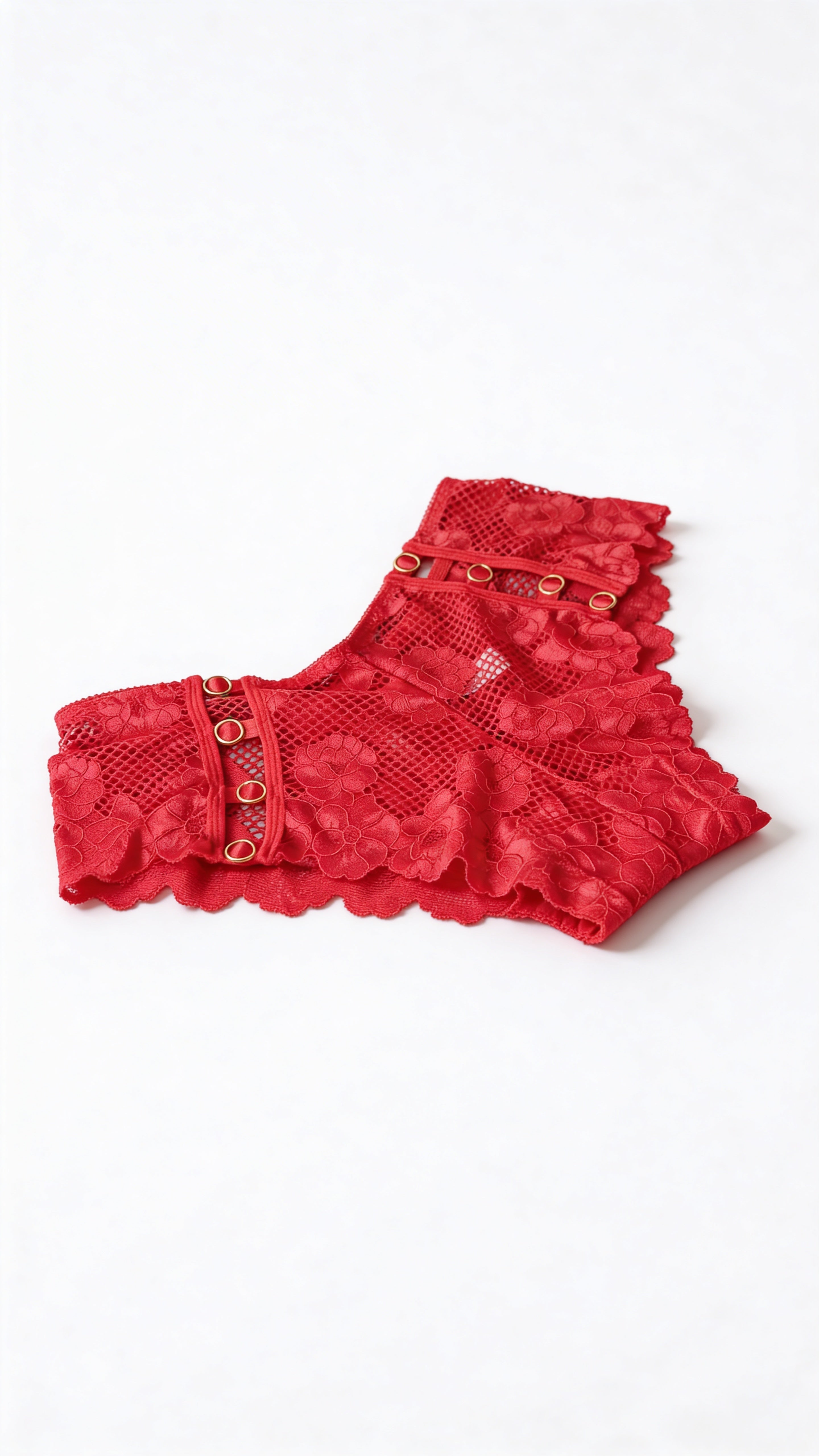 Red Lace Bikini Panty for Women – Stylish Sheer Lace Brief with Metal Ring Detail | Premium Comfortable Lingerie