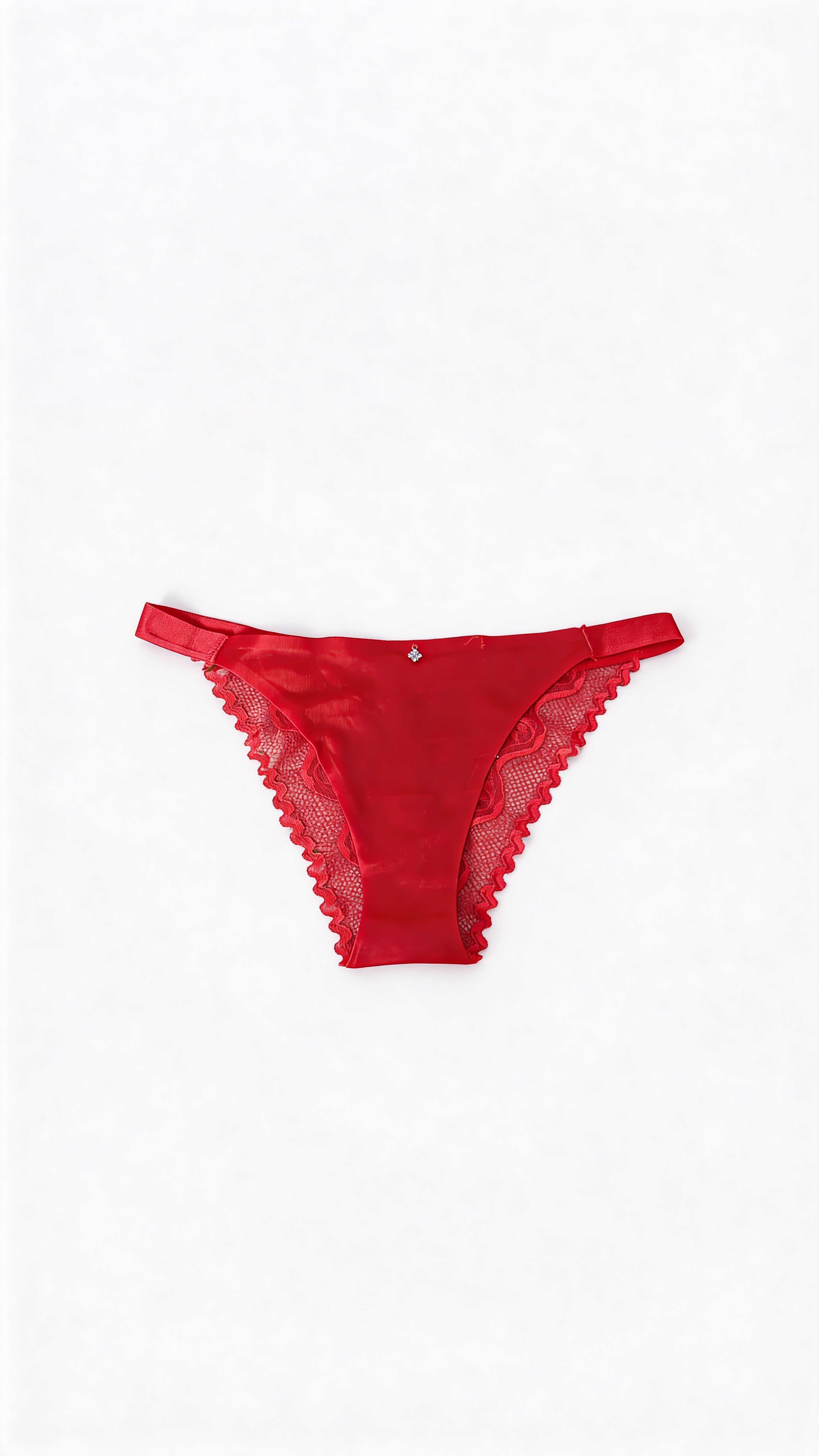 Red Satin Lace Panty for Women – Elegant Sheer Side Mesh Bikini Brief with Ring Detail | Soft Lingerie