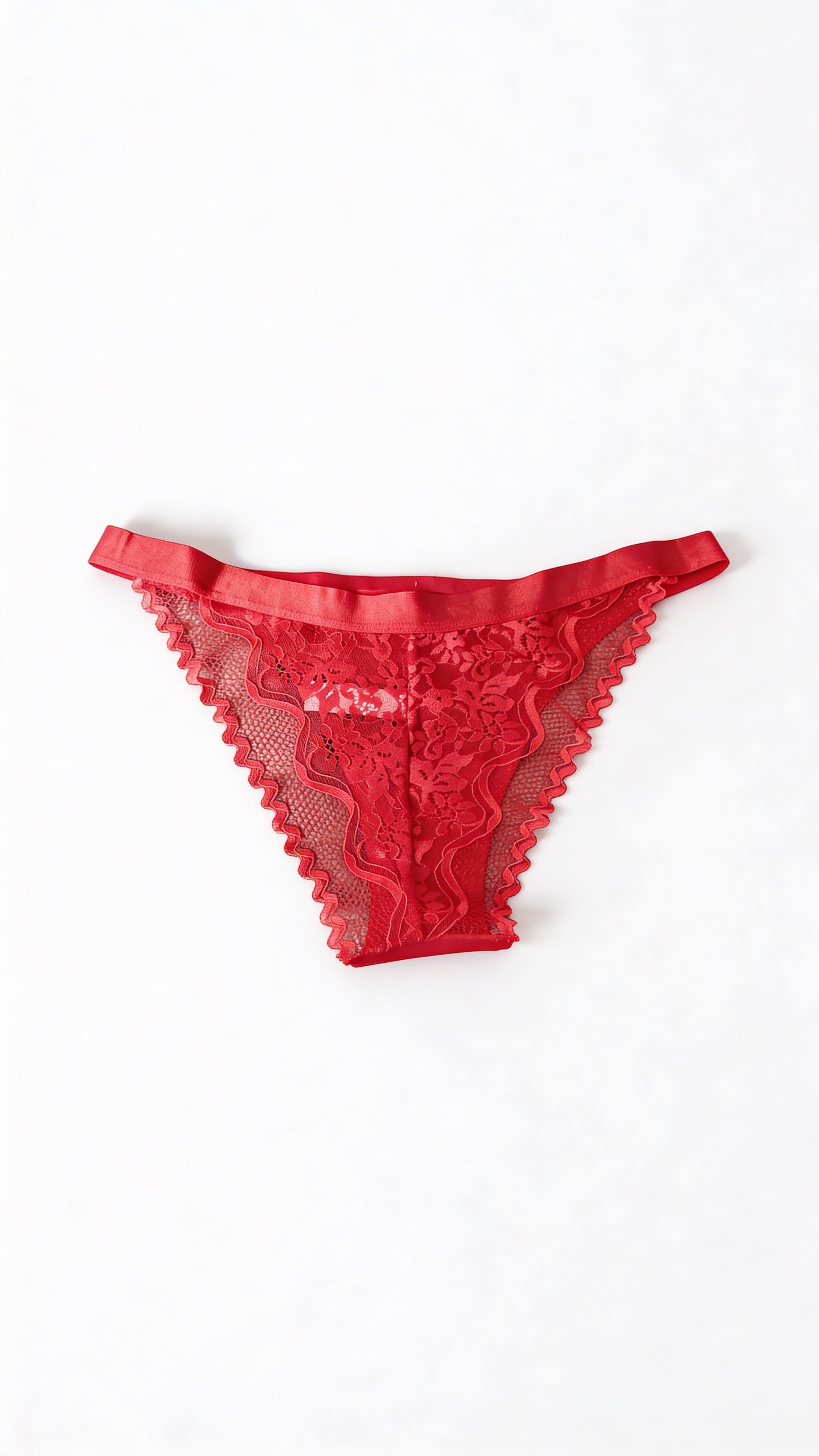 Red Satin Lace Panty for Women – Elegant Sheer Side Mesh Bikini Brief with Ring Detail | Soft Lingerie