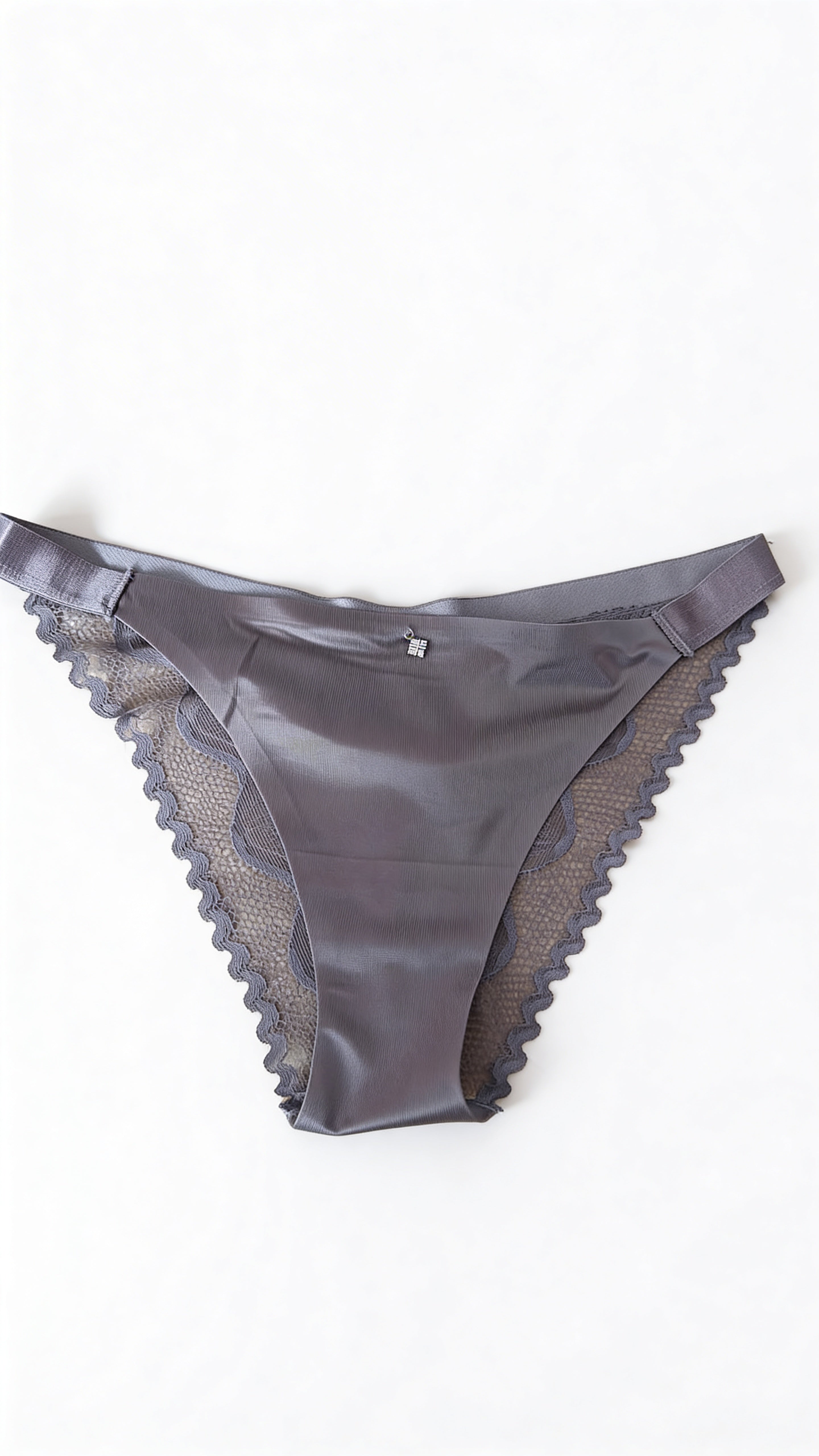 Grey Satin Lace Panty for Women – Elegant Soft Bikini Brief with Sheer Lace Sides | Comfortable Lingerie