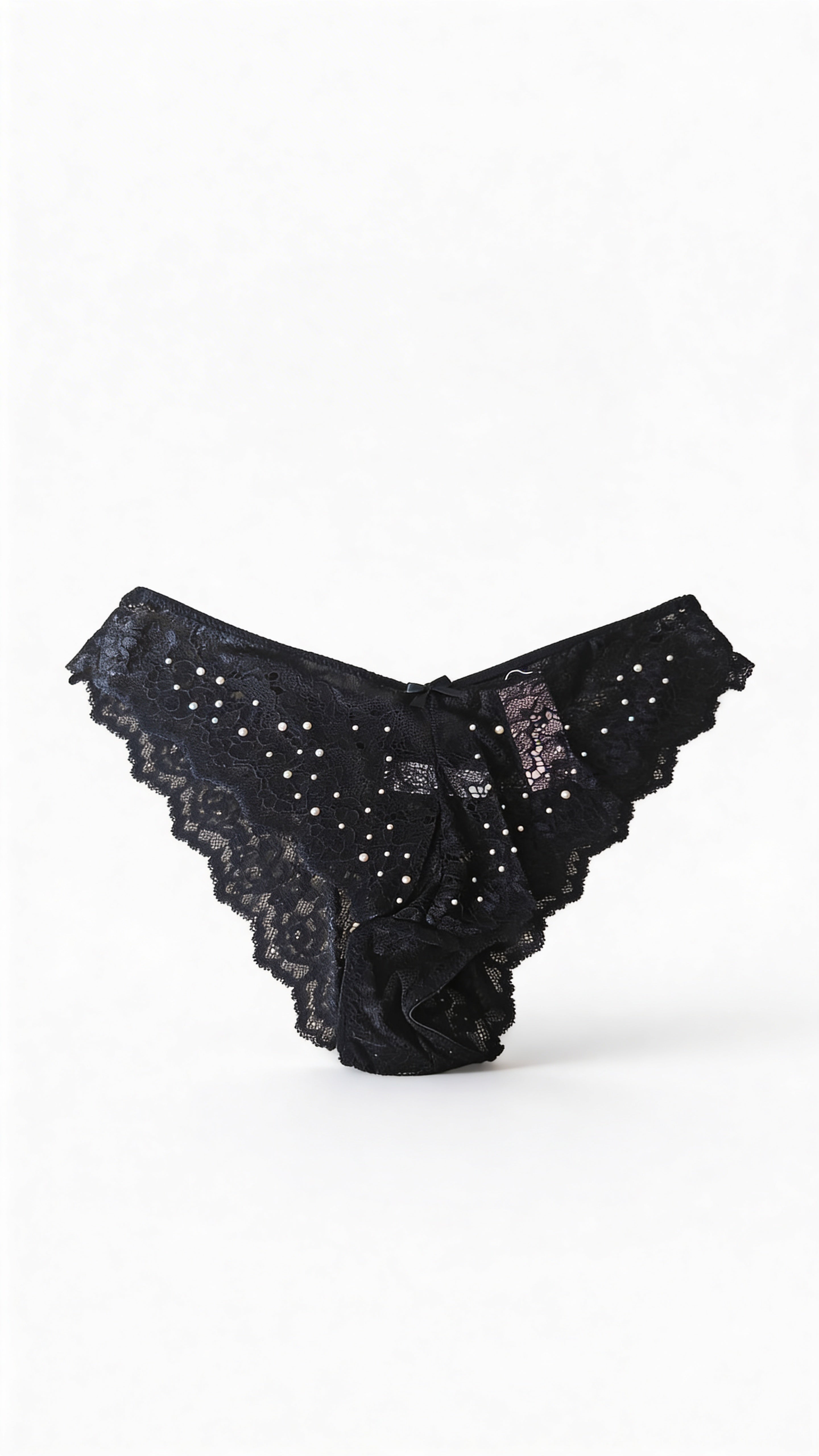 Black Lace Bikini Panty for Women – Elegant Sheer Lace Brief with Pearl Stud Detailing | Soft Comfortable Lingerie