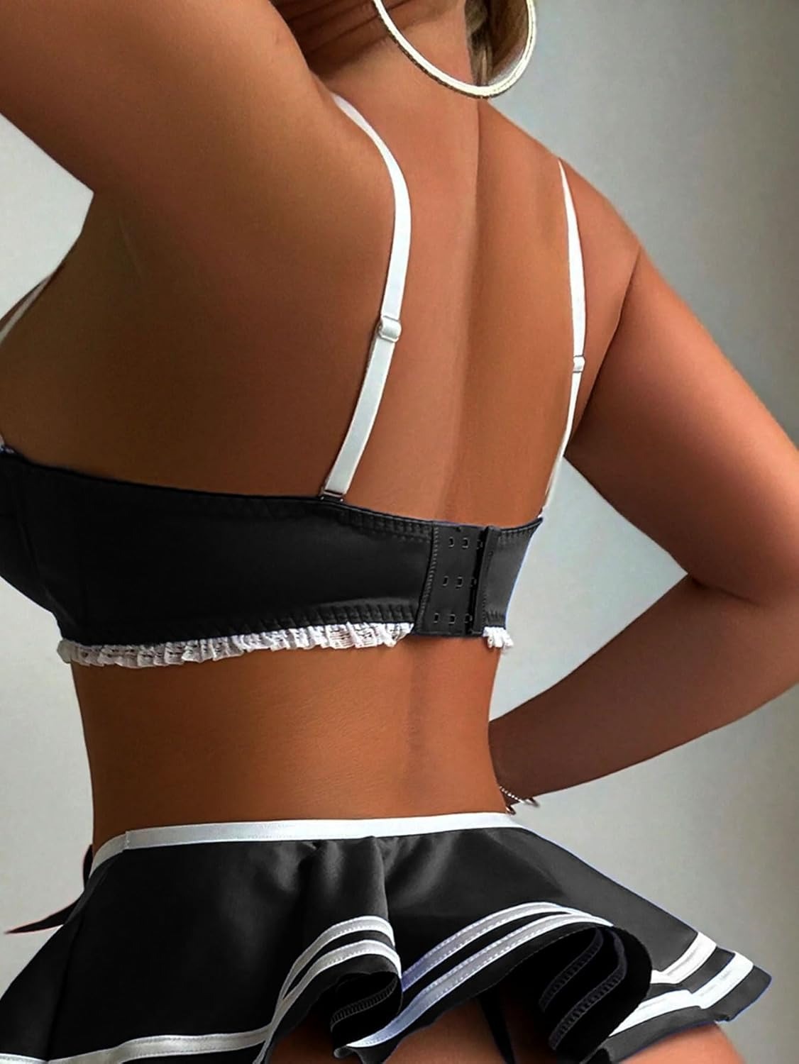 Honeydoll Playful Charm Black & White Skirted Lingerie Set | Red Bow Accents