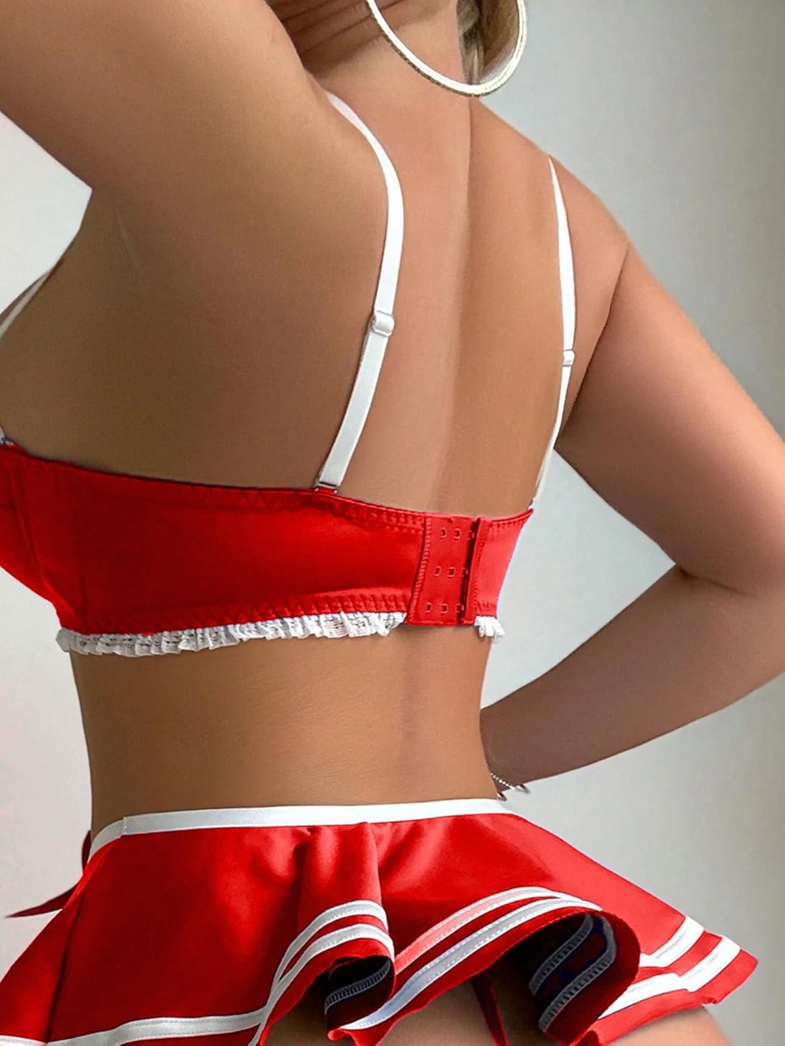 Honeydoll Playful Charm Red & White Skirted Lingerie Set | Red Bow Accents