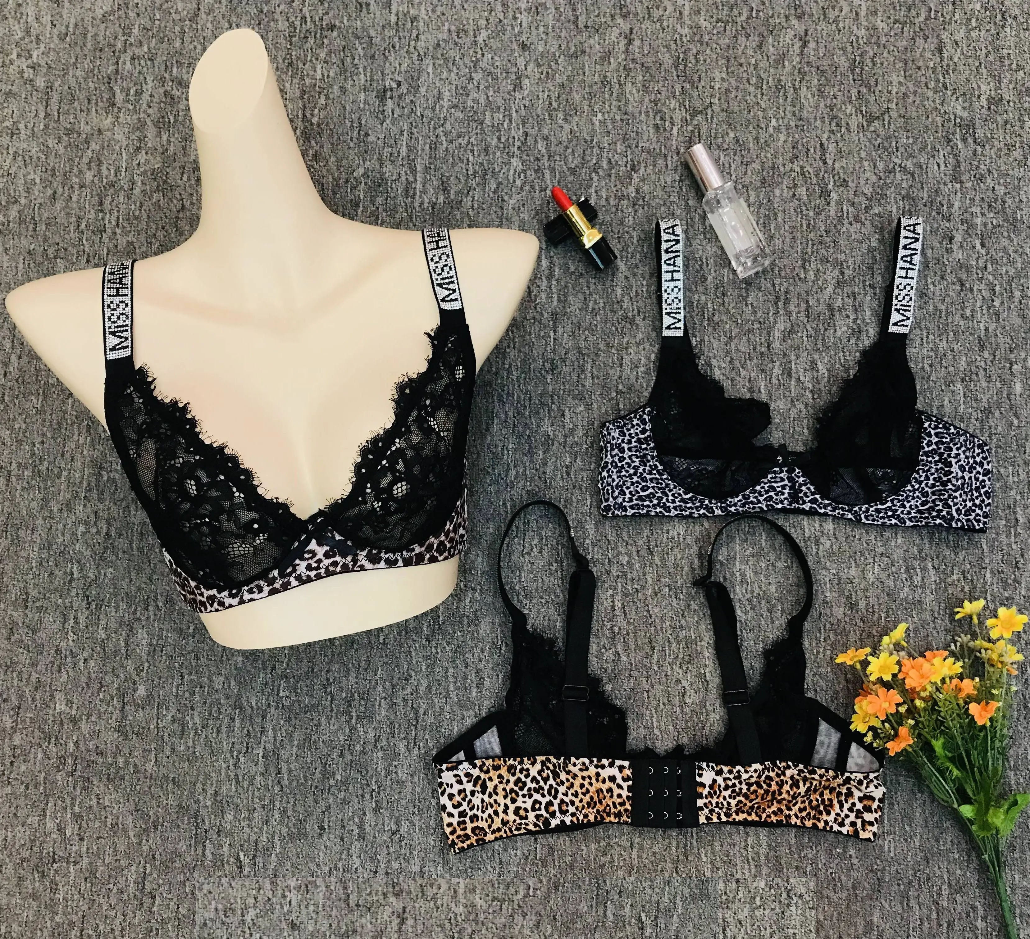 Women Lace Bra with Leopard Print